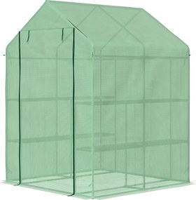 Outsunny 8 Polcos Kertészeti Üvegház Zöld Acél PE Műanyag Ajtóval 143 x 138 x 190 cm | Aosom
