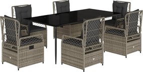 vidaXL 7 részes szürke polyrattan kerti étkezőgarnitúra párnával