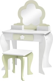 ZONEKIZ Lányok Öltözködő Asztala Tükörrel és Puffal Smink Öltözködő Asztal Gyerekeknek 3-6 Évesek Számára 2 Dozával és 1 Fiókkal 55x34x87,5 cm Fehér é