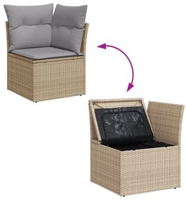 10 Darabos Kerti Kanapé Szett Párnákkal Bézs Poly Rattan Akác, 2-Személyes Kerti Kanapé Tárolóval és Párnákkal Bézs Poly Rattan
