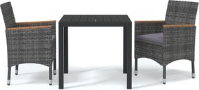vidaXL 3 részes szürke polyrattan kerti étkezőgarnitúra párnákkal