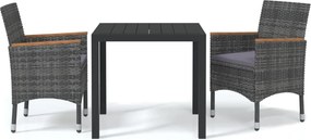 vidaXL 3 részes szürke polyrattan kerti étkezőgarnitúra párnákkal