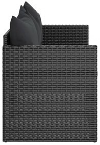vidaXL fekete 3 személyes polyrattan kerti kanapé párnákkal