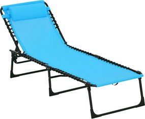 Outsunny Összecsukható és Állítható Napozóágy 4 Pozícióval, Dönthető Kerti Szék Bungee Kábel Rendszerrel Kültéren, Acél Váz 189x58x30 cm Világoskék |