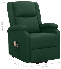 sötétzöld szövet felállást segítő masszázsfotel