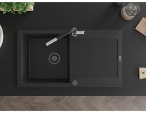 Mexen Leo, 1 kamrás gránit mosogató 900x500x190 mm és Flora mosogató csaptelep, fekete, 6501-77-670401-07-B