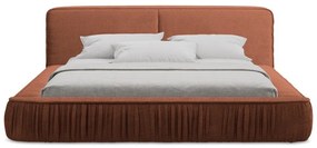 Terrakotta színű kárpitozott ágyneműtartós franciaágy ágyráccsal 180x200 cm Keoni – Makamii