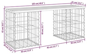 tömör fenyőfa gabion kerti pad 103x31x42 cm