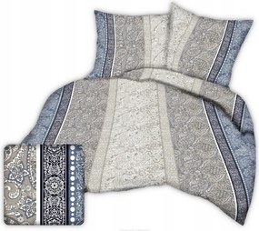 Ágyneműhuzat kéregből 200x220 sötétkék fehér bézs paisley díszek
