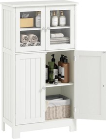 kleankin Fürdőszobai Torony Tároló Szekrény Edzett Üveg Ajtókkal és Állítható Polccal Konyha Étkező vagy Nappali számára 60x30x108,5 cm Fehér | Aosom