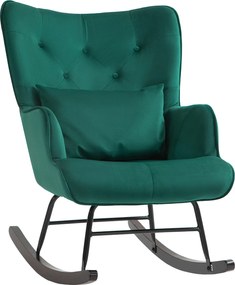 HOMCOM Bársonyos Ringató Szék Magas Hátfallal, Kényelmes Karfás Ringató Szék Nappaliba és Hálószobába, Zöld | Aosom