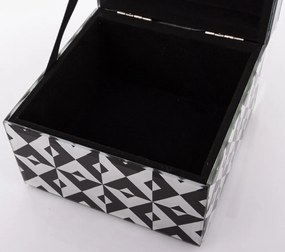 Vetrario design fekete-fehér pepita üveg ékszertartó doboz fekete béléssel 9x12x12cm