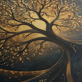 Kép – Arany aurájú fa (órával) (90x30 cm)