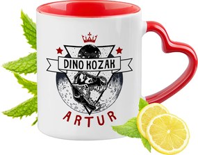 Piros bögre szív alakú füllel Arthurnak ajándékba