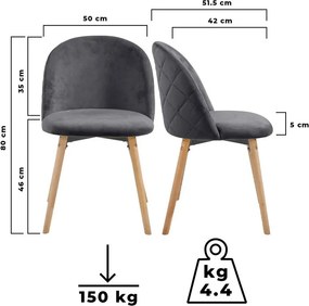 MIADOMODO Étkezőszék készlet bársony 2 db szürke