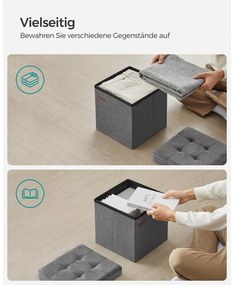 Tárolós ülőke, kis összecsukható pad, 30 × 30 cm-es lábtartó sötétszürke színben