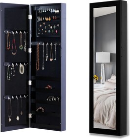 HOMCOM Fali Ékszertartó Szett Fogasokkal és Rekeszekkel, Tükörrel Ellátott Ékszeres Komód Fülbevalókhoz, Nyakláncokhoz és Gyűrűkhöz, 37x9,5x121 cm, Fe