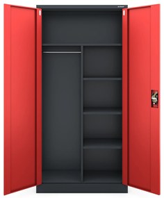 Zárható takarítószekrény DAWID 900 x 1850 x 450 mm, antracit-piros