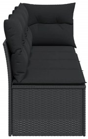 4 személyes fekete polyrattan kerti kanapé párnával