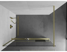 Mexen Kioto+, Walk-In zuhanyparaván polccal és akasztóval 90 x 200 cm, 8 mm átlátszó üveg, arany matt profil, 800-090-121-55-00