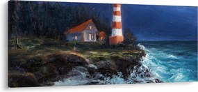 Kép - világítótorony az óceán partján, akvarell (120x50 cm)