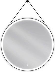 Mexen Reni megvilágított, kerek fürdőszobai tükör, 90 cm, LED 6000K, páramentes, fekete keret - 9812-090-090-611-70