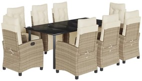 vidaXL 9 részes bézs polyrattan kerti étkezőgarnitúra párnákkal