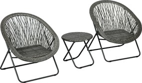 Outsunny Polyrattan Kerti Bútor Szett, Összecsukható Kültéri Ülőgarnitúra 2 Személyre, 3 Darabos Teraszbútor Szett 2 Székkel és Asztallal, Időjárásáll