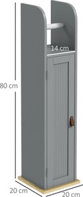 kleankin Fürdőszobai Szekrény WC Papírtartóval és Állítható Polcokkal 20 x 20 x 80 cm Szürke | Aosom