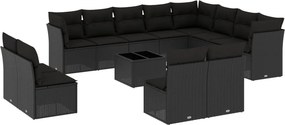 vidaXL 13 részes fekete polyrattan kerti ülőgarnitúra párnákkal