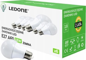 6x Led izzó E27 A60 18W Hideg fehér Prémium Led szett