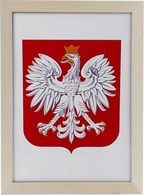 Lengyel Címer A4-es keretben, plexiből 21x29,7cm; 29,7x21 cm. nyers fa Címer