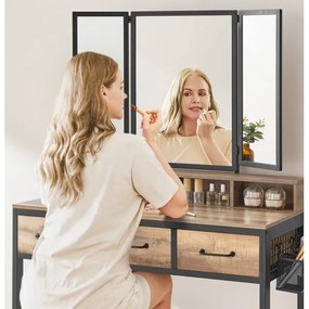 Sminkasztal puffal 28,6x42 cm FLORA barna/fekete