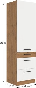Felső szekrény, lancelot tölgy / fehér extra magas fényű HG, VEGA 60 DKS-210 3S 1F