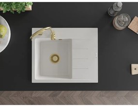 Mexen Ben, 1 kamrás gránit mosogató 600x500x190 mm, bal + arany szifon, fehér, 6522605000-20-G