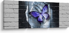 Kép - Lila pillangó a falon (órával) (90x30 cm)