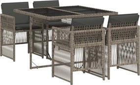 vidaXL 5 részes szürke polyrattan kerti étkezőgarnitúra párnával