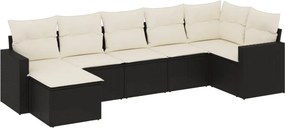 vidaXL 7 részes fekete polyrattan kerti ülőgarnitúra párnával