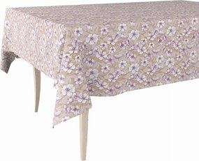Cerata Vastag Prémium Abrosz Poliészteren Bézs Lila Rózsaszín Virágok 140x210