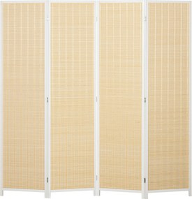 HOMCOM 4-Panelos Összecsukható Térelkülönítő 180x180 cm Kézi Szövésű Bambusz és Pamut Cérnával Elegáns Dekoráció Nappaliba Fehér | Aosom