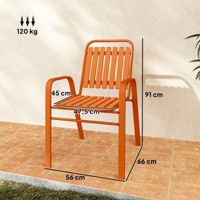 Outsunny 4 db-os Kültéri Halmozható Kerti Szék Magas Háttal és Kartámaszokkal, Acél Váz, Kertbe, Medencéhez, Teraszra, Narancs | Aosom