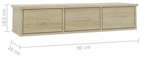 sonoma falra szerelhető szerelt fa fiókos polc 88x26x18,5 cm