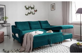 Stylish Stan türkiz kinyitható bársony sarokkanapé, jobb oldali - Miuform