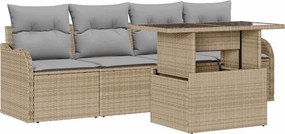 vidaXL Kerti Kanapé Szett párnával 5 pcs Bézs Poli rattan