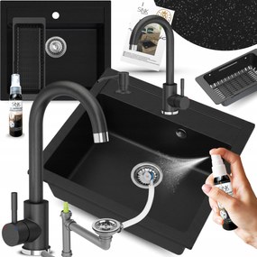 Gránit Mosogató Egykamrás 60 cm grafit Csaptelepes adagolóval 11el