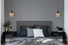 Globo 15839H Függeszték fém matt fekete, füstszínű üveg, átlátszó üvegkristályok, kábeltextil fekete, magassága lerövidíthető (függőlámpa), ø: 210mm, M:1200mm, nem tartozék: 1x E27 LED 9W 230V