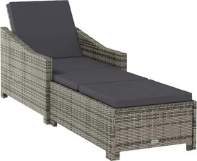 vidaXL szürke polyrattan napozóágy sötétszürke párnával
