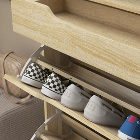 HOMCOM Cipőtároló 2 Nyíló Fiókkal + 1 Csúszó Fiókkal + 1 Pulttal és 1 Üvegtároló Polccal 2 Szinten Állítható 89 x 23 x 96 cm Tölgy | Aosom