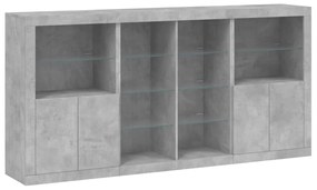 betonszürke tálalószekrény LED-világítással 202 x 37 x 100 cm