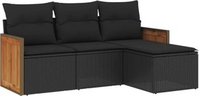 vidaXL 4 részes fekete polyrattan kerti ülőgarnitúra párnákkal